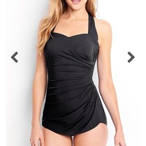 Lands end slender tunic 1-piece bathing suit PLUM